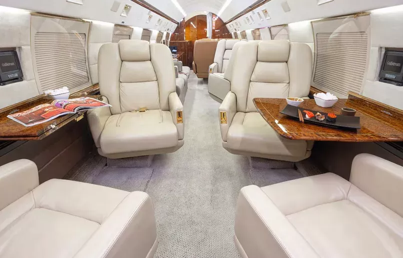 Wonderful interior layout with fold out tables of Gulfstream IVSP for sale by 5 Star Jets