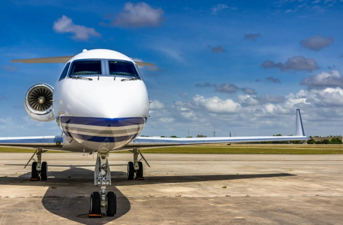 Beautiful from shot for a private jet parked in the airport