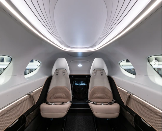 Beautiful minimalist interior of an electric plane from the Lilium company